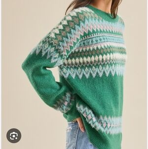 Altar'd State Green and Cream Geometric Sweater